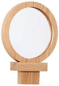 Стенно козметично огледало с дървена рамка ø 14 cm - Hübsch