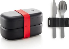 Комплект 2 бр кутии за храна Lekue On The Go 1010222, 2x500 мл, Включени прибори, Полипропилен, -20°C/+100°C, Черен