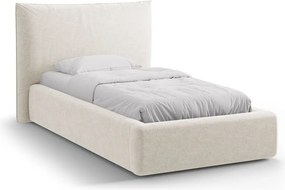 Кремаво единично легло 90x200 cm тапицирано с място за съхранение с включена подматрачна рамка Kaelle – Micadoni