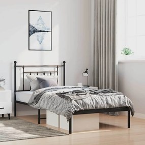 353532 vidaXL Метална рамка за легло с горна табла, черна, 100x200 см