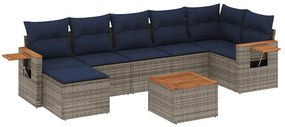 3227041 vidaXL Градински диван с възглавници, 8 части, полиратан, сив