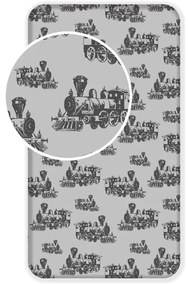 Сив еластичен памучен детски чаршаф 90x200 cm Train – Jerry Fabrics