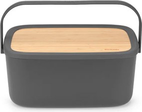 Кутия за хляб Brabantia Nic 1003255, 39.5 см, Бамбуков капак, Дръжка за носене, Тъмносив