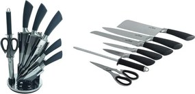 Комплект ножове с поставка ZILNER ZL 5127, 8 части, Точило, Ножици, Неръждаема стомана, Черен