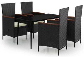 3099445 vidaXL Градински трапезен комплект от 5 части с възглавници черен