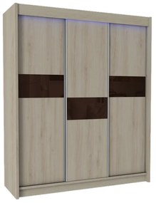 Шкаф с плъзгащи врати i ADRIANA, 180x216x61, сонома/кафяво стъкло