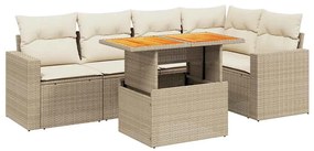 3271303 vidaXL Градински диван с възглавници, 6 части, бежов полиратан