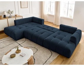 Тъмносин сгъваем/с място за съхранение ъглов диван (ляв ъгъл/U форма) Fuji – Bobochic Paris