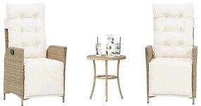 365300 vidaXL Бистро комплект с възглавници 3 части бежов полиратан