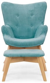 Тюркоазен фотьойл с табуретка от рипсено кадифе Niko – Ropez