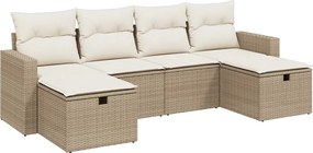 3263544 vidaXL Градински диван с възглавници, 6 части, бежов полиратан