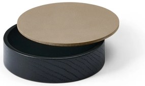 Дървена декоративна кутия за съхранение от еко кожа с капак в черен и кафяв цвят ø 11x3,5 cm Circle Nupo – LIND DNA
