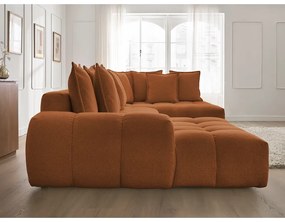 Теракотен шенилов сгъваем/с място за съхранение ъглов диван (десен ъгъл/U форма) Everest – Bobochic Paris