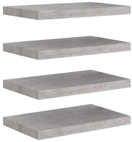 326596 vidaXL Окачени стенни рафтове, 4 бр, бетонно сиви, 50x23x3,8 см, МДФ