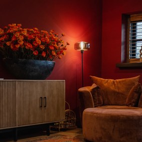 Подова лампа в стил арт деко черна с опушено стъкло - Bizle