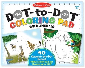 Melissa and Doug - Книжка за оцветяване с цифри и букви - Свържи точките - Диви животни