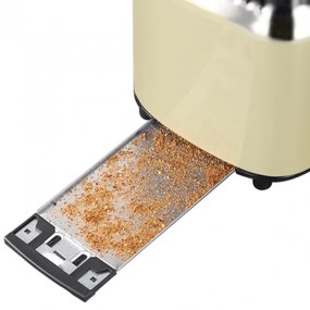Тостер за хляб Russel Hobbs Retro Vintage Cream 21682-56, 1300W, 2 филийки, 6 нива, Ретро индикаторна скала, Lift & Look, Бързо препичане, Кремав/инокс