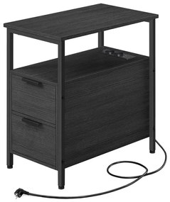 Странична масичка ROD с вградени контакти и USB портове, черна