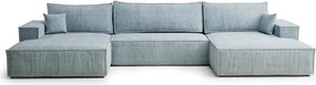 Светлосин шенилов сгъваем/с място за съхранение ъглов диван (U форма) Kyoto – Maison de Rêve