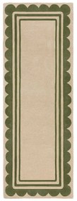 Ръчно изработена вълнена пътека в зелен и естествен цвят 80x230 cm Lois Scallop – Flair Rugs
