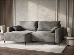 Сив шенилов сгъваем/с място за съхранение ъглов диван (ляв ъгъл) Leon – Maison de Rêve