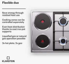 Klarstein MultiChef 4 Hot Plate, електрически и газов котлон, 4 зони за готвене, 2 горелки, 2 електрически котлона