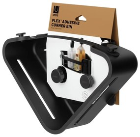 Черен ъглов пластмасов рафт за баня без пробиване Flex Adhesive – Umbra