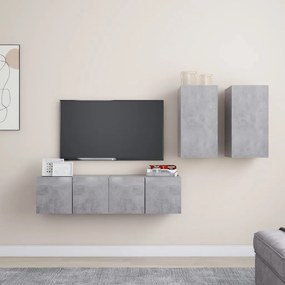 3079105 vidaXL Комплект ТВ шкафове от 4 части, бетонно сиви, инженерно дърво
