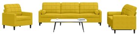 3278457 vidaXL Мека мебел от 3 части с възглавници и болстери жълт, кадифе