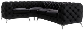 Черен кадифен ъглов диван (ляв ъгъл/L форма) Chelsea – Ropez