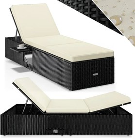 Градинска лежанка от полиратан със странична маса 200 × 58 × 33 cm