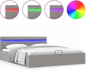 285610 vidaXL Легло с повдигащ механизъм и LED светлосиво текстил 160x200 см