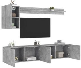 3216499 vidaXL ТВ стенни модули, 5 части, бетонно сиви, инженерно дърво