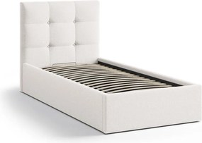 Кремаво единично легло 90x200 cm тапицирано с място за съхранение с включена подматрачна рамка Phaedra – Micadoni