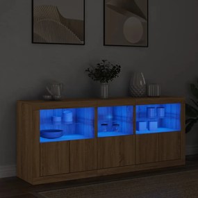 Sonata H Сайдборд с LED светлини, сонома дъб, 162x37x67 см