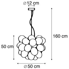Висяща лампа в стил Арт Деко черна с кехлибарено стъкло 8-светлина - Uvas