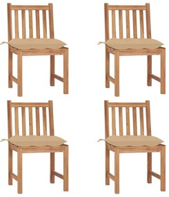 3073106 vidaXL Градински столове 4 бр с възглавници тиково дърво масив