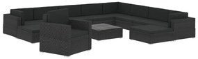 46750 vidaXL Градински комплект с възглавници, 12 части, полиратан, черен
