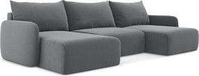 Сив кадифен сгъваем/с място за съхранение ъглов диван (U форма) Kalena – Makamii