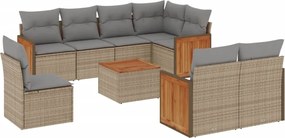 3260253 vidaXL Градински комплект диван с възглавници 9 части бежов полиратан