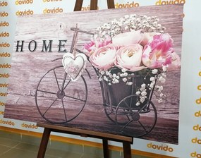 Картина на платно – Прекрасни цветя във винтидж ваза с надпис