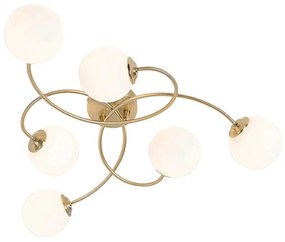 Модерна таванна лампа златиста с опалово стъкло 6-лампа - Атина