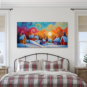 Картина на платно – Коледна приказка на цветни къщи