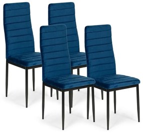 Комплект от 4 елегантни кадифени стола в синьо