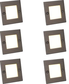 Комплект от 6 модерни вградени спота стомана вкл. LED - Square 7