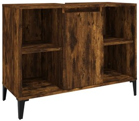 821297 vidaXL Шкаф за мивка, опушен дъб, 80x33x60 см, инженерно дърво