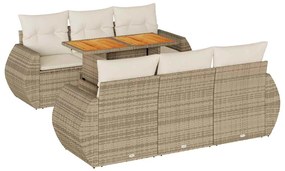 3327222 vidaXL Градински диван с възглавници, 7 части, бежов полиратан
