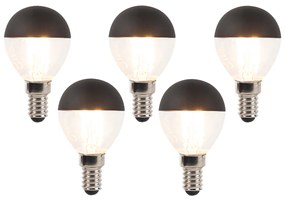 Комплект от 5 димируеми LED филаментни крушки E14 P45 черни 300lm 2700K