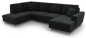 Черен кадифен разтегателен ъглов диван с място за съхранение (ляв ъгъл/U форма) Kyoto – Cosmopolitan Design
