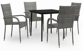 3099408 vidaXL Градински трапезен комплект, 5 части, сиво и черно